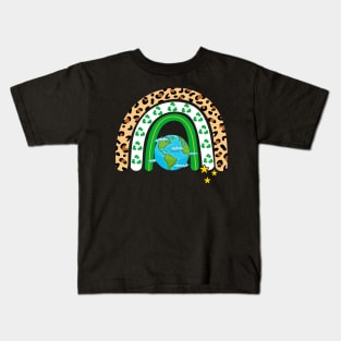 Earth Day Leopard Rainbow Kids T-Shirt